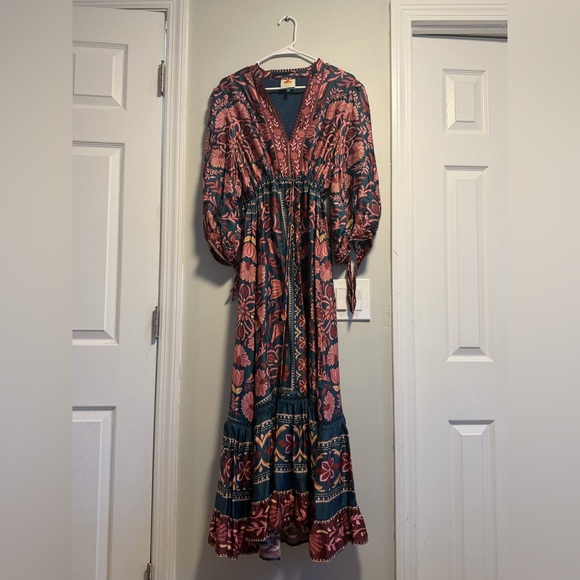 FARM Rio Forest Floral V-Neck Maxi Dress in Teal and Rust - Picture 2 of 7